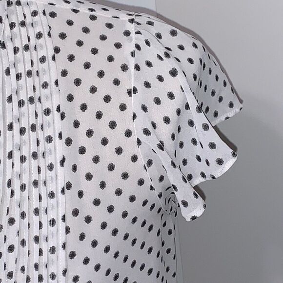 H&M | Pleated Semi-sheer Women’s White Black Polka Dot Blouse Top - Picture 2 of 8